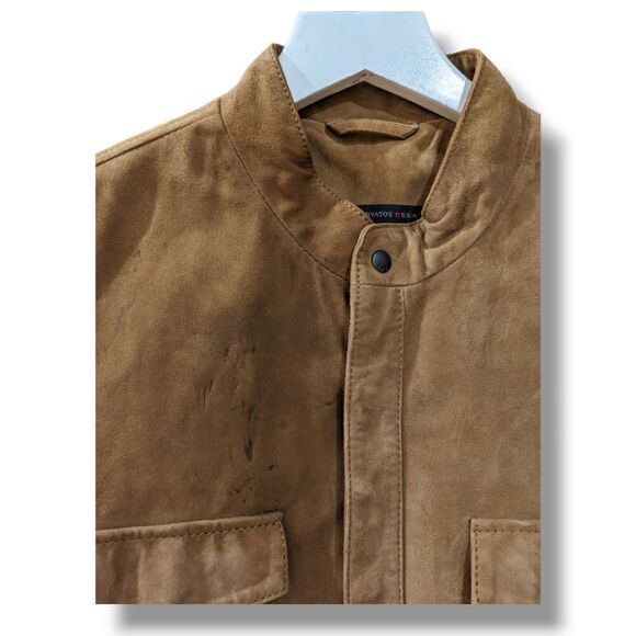 John Varvatos Men's Goat Suede Leather Camel Tan Field Jacket Size S - Picture 9 of 16